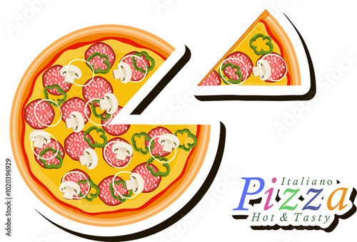 Illustration on theme big hot tasty pizza to pizzeria menu