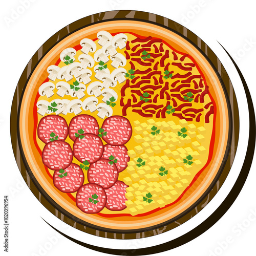 Illustration on theme big hot tasty pizza to pizzeria menu