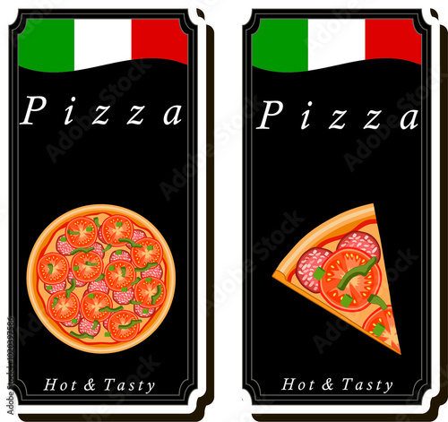 Illustration on theme big hot tasty pizza to pizzeria menu