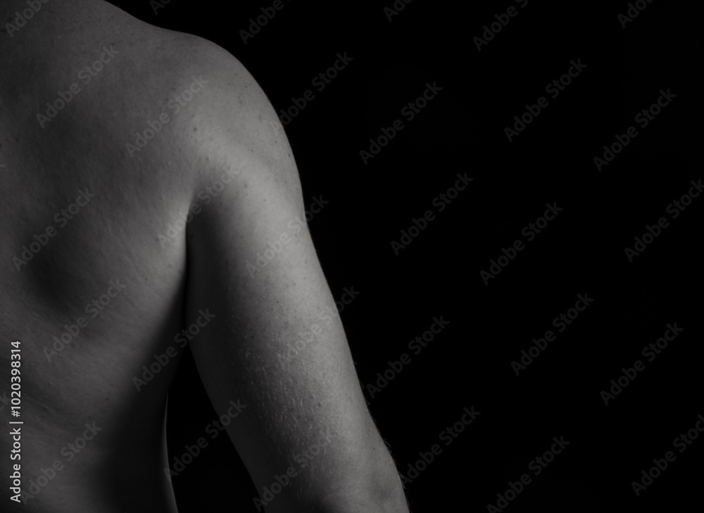 Fototapeta premium Attractive sensual man posing and showing off his muscular back, fitness and workout concept, copy space
