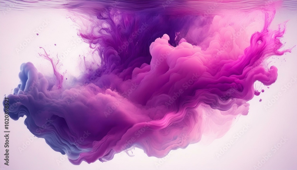 Acrylic ink cloud in water, abstract smoke with purple, blue, and pink tones on a white background. Acrylic ink cloud in water, abstract smoke with purple, blue, and pink tones on a white background.