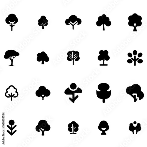 Trees Set - Vector Cartoon Illustration
