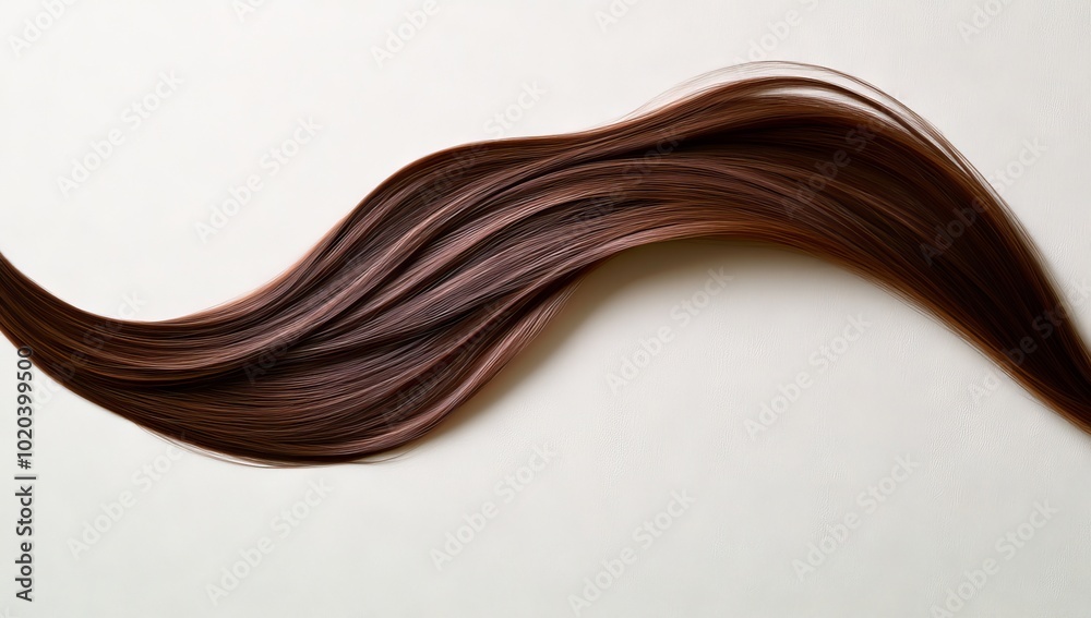 Single Wavy Brown Hair Strand on a White Background; Top View; Realistic Photography with Soft Lighting Single Wavy Brown Hair Strand on a White Background; Top View; Realistic Photography with Soft Lighting