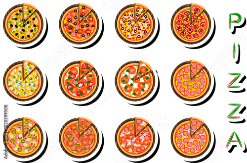 Illustration on theme big hot tasty pizza to pizzeria menu