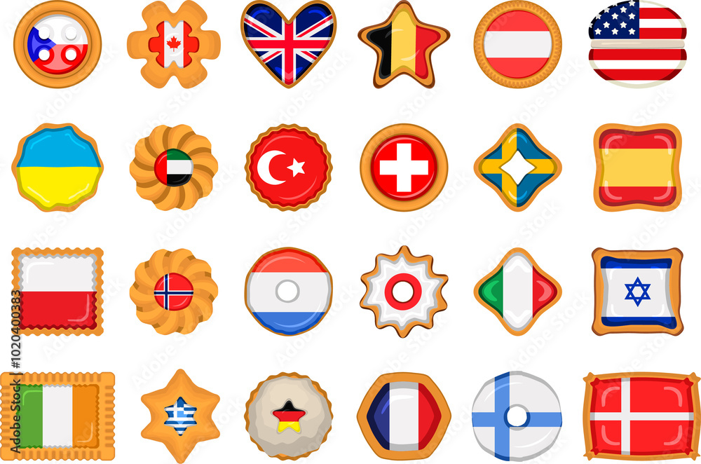 Set homemade cookie with flag country world in tasty biscuit Set homemade cookie with flag country world in tasty biscuit
