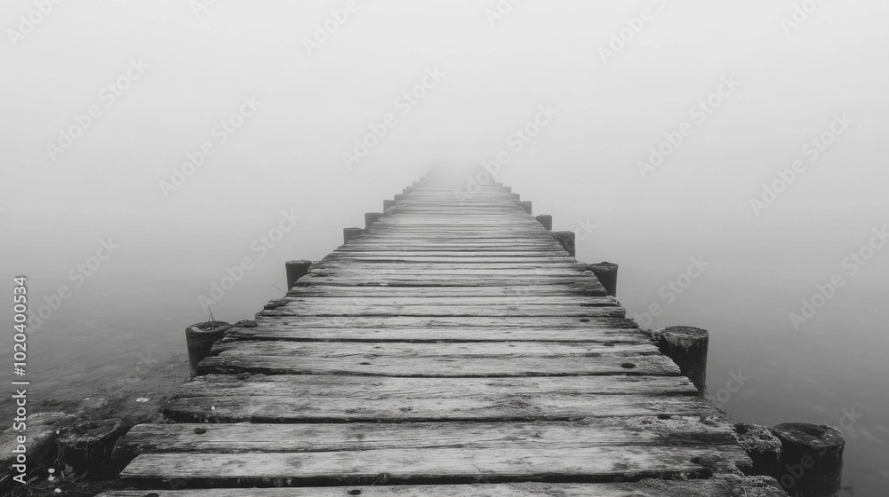 Fototapeta premium A Wooden Pier Vanishing into Fog