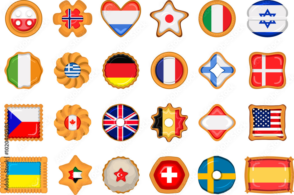 Set homemade cookie with flag country world in tasty biscuit
