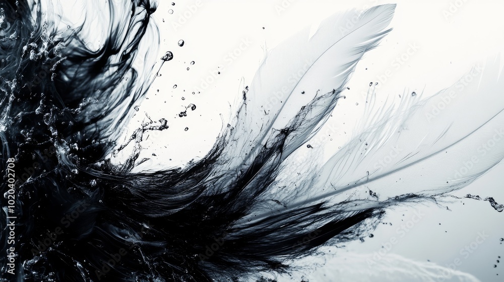 Fototapeta premium Abstract Black Ink and Feather Swirl in Water