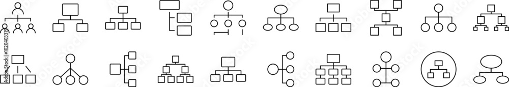 Mind Map or Hierarchy Related Line Icons for Web Sites, Books, Cards, Apps. Editable Stroke. Suitable for Web Sites, Books, Cards, Apps Mind Map or Hierarchy Related Line Icons for Web Sites, Books, Cards, Apps. Editable Stroke. Suitable for Web Sites, Books, Cards, Apps