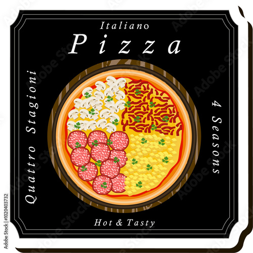 Illustration on theme big hot tasty pizza to pizzeria menu