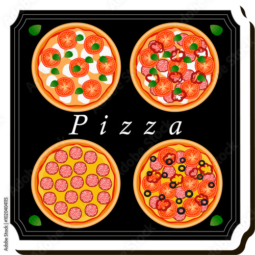 Illustration on theme big hot tasty pizza to pizzeria menu