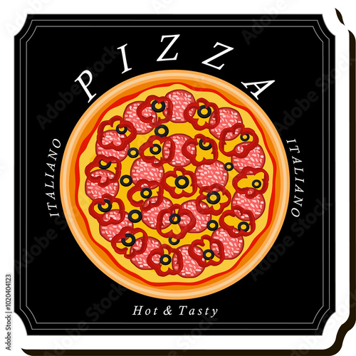 Illustration on theme big hot tasty pizza to pizzeria menu