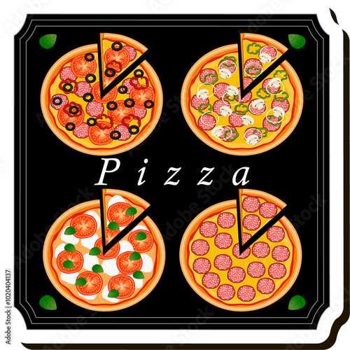 Illustration on theme big hot tasty pizza to pizzeria menu
