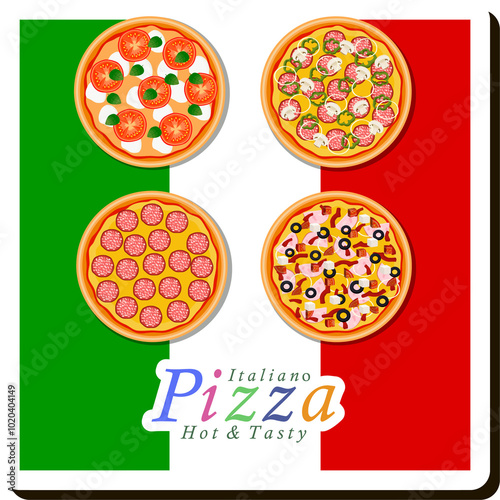 Illustration on theme big hot tasty pizza to pizzeria menu