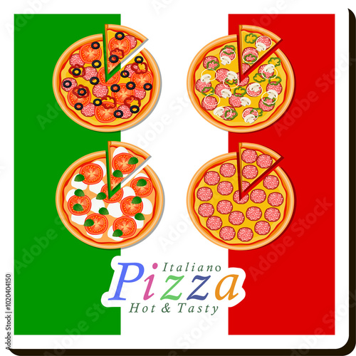 Illustration on theme big hot tasty pizza to pizzeria menu