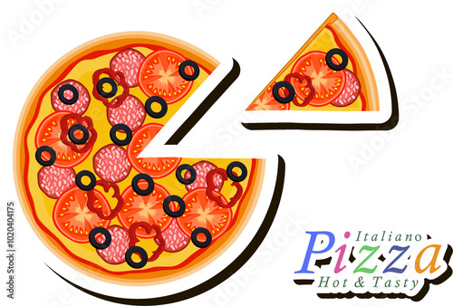 Illustration on theme big hot tasty pizza to pizzeria menu