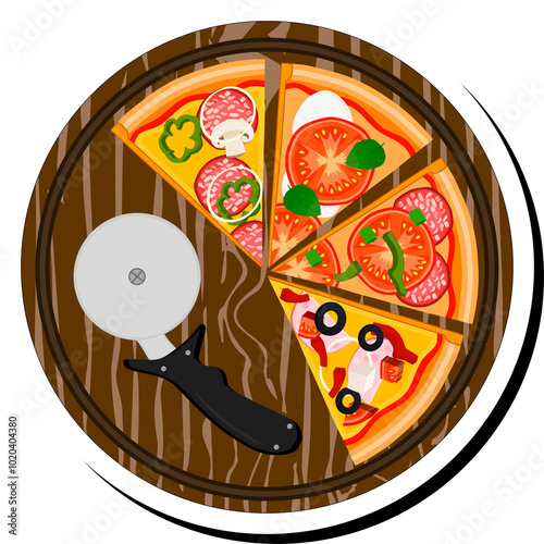 Illustration on theme big hot tasty pizza to pizzeria menu