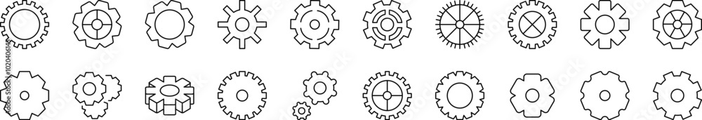 Gear and Cogwheel as Mechanism Outline Image Collection. Editable Stroke. Perfect for Infographics, Articles, Books, Flyers, Banners Gear and Cogwheel as Mechanism Outline Image Collection. Editable Stroke. Perfect for Infographics, Articles, Books, Flyers, Banners