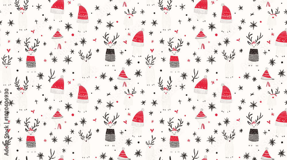 seamless wallpaper with fir trees, Santa Claus heads and Christmas gifts on a white background seamless wallpaper with fir trees, Santa Claus heads and Christmas gifts on a white background