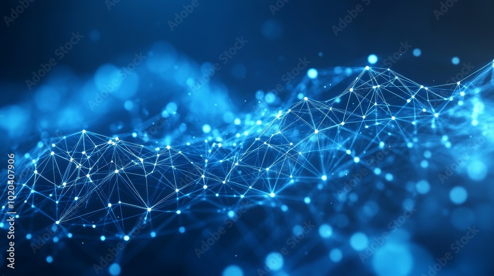 Abstract Technological Network with Glowing Dots and Lines on a Dark Blue Background. 3D Rendering. Abstract Technological Network with Glowing Dots and Lines on a Dark Blue Background. 3D Rendering.