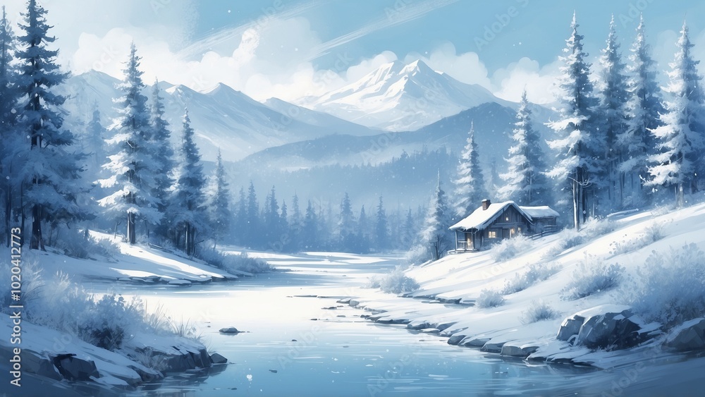 Watercolor background of winter landscape Watercolor background of winter landscape