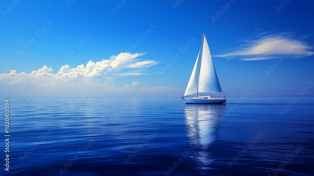 Obraz premium Elegant Sailboat Gliding Across the Calm Blue Ocean Horizon