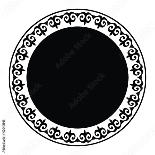 Round frame of Kazakh national ornament, decorative design templates, isolated on white background, vector design