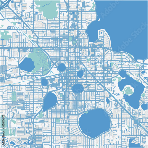 Map of Lakeland in Florida in a professional blue style. Contains layered vector with roads water, parks, etc. photo