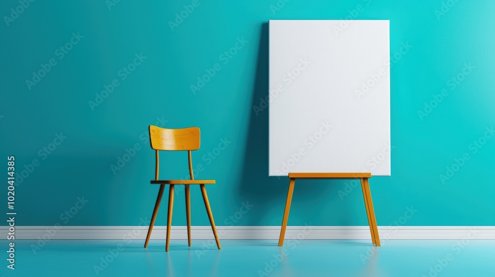 Bright Canvas Mockup with Chair and Easel Setup Bright Canvas Mockup with Chair and Easel Setup