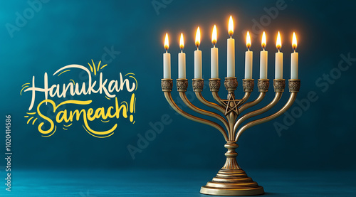 Traditional candles for the Hanukkah holiday, created using Generative AI technology.