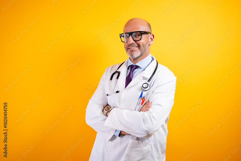 A confident doctor, wearing a white coat and holding a stethoscope. A confident doctor, wearing a white coat and holding a stethoscope.