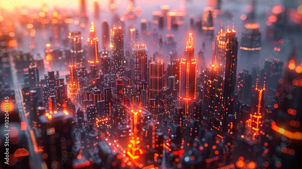 Obraz premium Futuristic Neon Cityscape with Glowing Skyscrapers 
