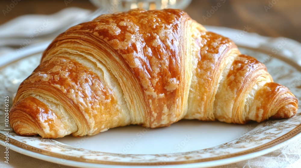 A beautifully baked croissant with a golden crust, sitting on a plate, ready to be enjoyed, representing the perfect combination of warmth and indulgence A beautifully baked croissant with a golden crust, sitting on a plate, ready to be enjoyed, representing the perfect combination of warmth and indulgence