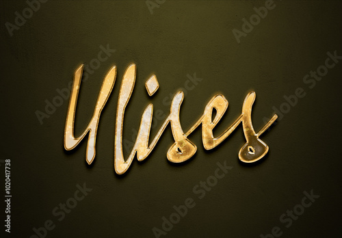 Old gold text effect of Spanish name Ulises with 3D glossy style Mockup. photo