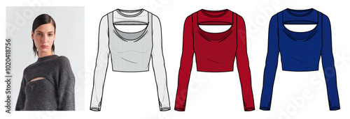 Women Sweater Tank Crop Top, 2 in 1 production drawing, technical drawing / flat sketch /CAD / ADOBE Illustrator vector digital download