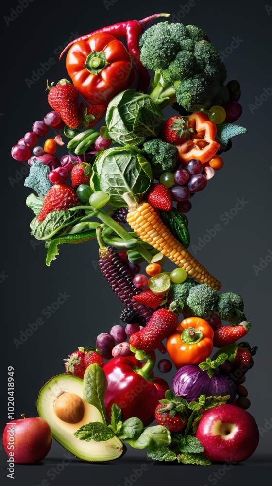 Side profile of a human head crafted from fresh fruits and vegetables, emphasizing the role of nutrition in mental and physical wellness
Side profile of a human head crafted from fresh fruits and vegetables, emphasizing the role of nutrition in mental and physical wellness