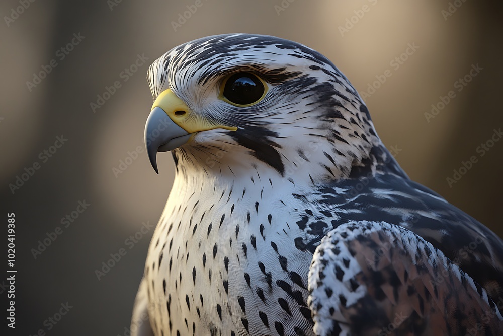 A close-up of a majestic falcon showcasing its detailed feathers and sharp gaze. A close-up of a majestic falcon showcasing its detailed feathers and sharp gaze.