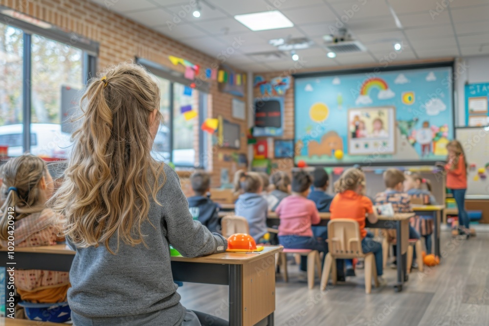 Many children sitting at desks in a classroom Many children sitting at desks in a classroom