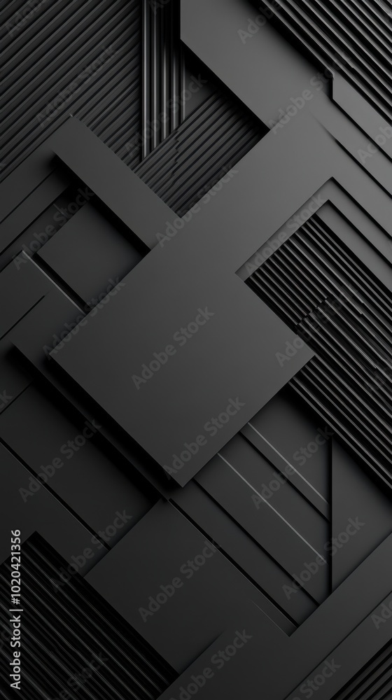 Fototapeta premium Abstract geometric composition featuring layered black shapes and lines creates a modern, sophisticated visual, Ideal for backgrounds, digital design projects, or corporate branding purposes,