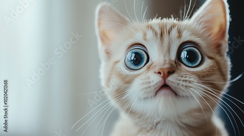 surprised cat make big eyes. American shorthair surprised cat or kitten funny face big eyes, cute, domestic, kitten, feline, Emotional surprised, kitty, wow.