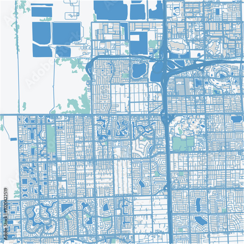 Map of Tamiami in Florida in a professional blue style. Contains layered vector with roads water, parks, etc. photo