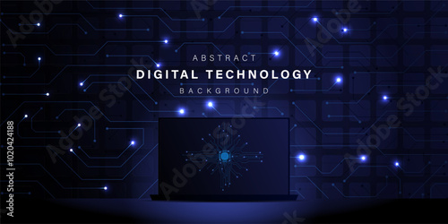 Technological background with a laptop. business technology communication. Hi tech digital connection. high tech. science. modern technology business concept. futuristic background