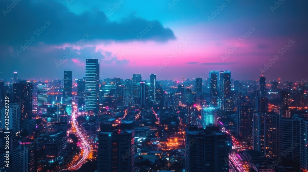 Fototapeta premium The Vibrant City Skyline Evening