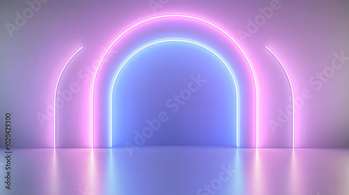 3d render, neon abstract background, ultraviolet light, laser show, wall reflection, circle shape