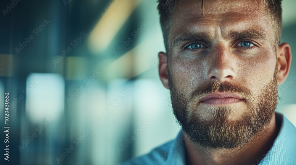 A sharp portrait of a serious-looking man expressing confidence, leadership, and determination, set against a blurred backdrop in a corporate environment. A sharp portrait of a serious-looking man expressing confidence, leadership, and determination, set against a blurred backdrop in a corporate environment.