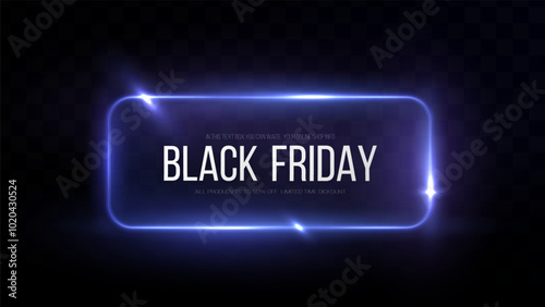 Black Friday Super Sale. Realistic neon luminous round frame. Discount banner for the holidays. PNG. Light neon Twirl. Curve light effect of neon line. Luminous blue circle.