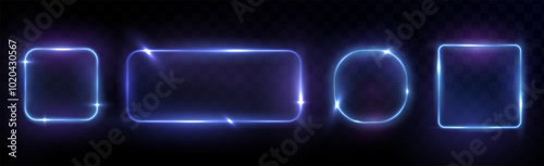 Collection of neon frames with dark background and glowing techno background. Set of neon frame isolated background. Frame for border speech. Vector illustration.	
