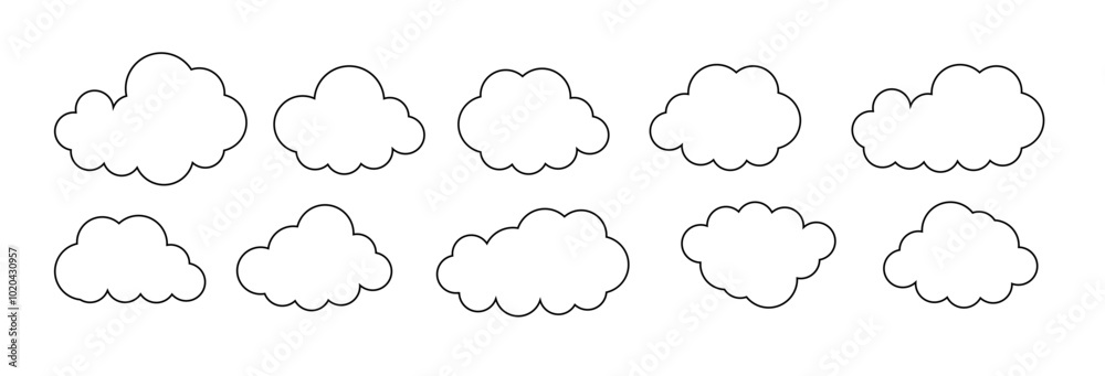 Clouds line art icon. Databases networking software image cloud and synoptics concept. Vector Clouds line art icon. Databases networking software image cloud and synoptics concept. Vector