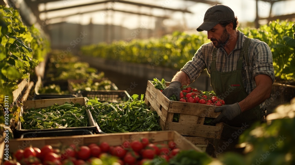 Fototapeta premium Harvesting Fresh Produce in a Greenhouse