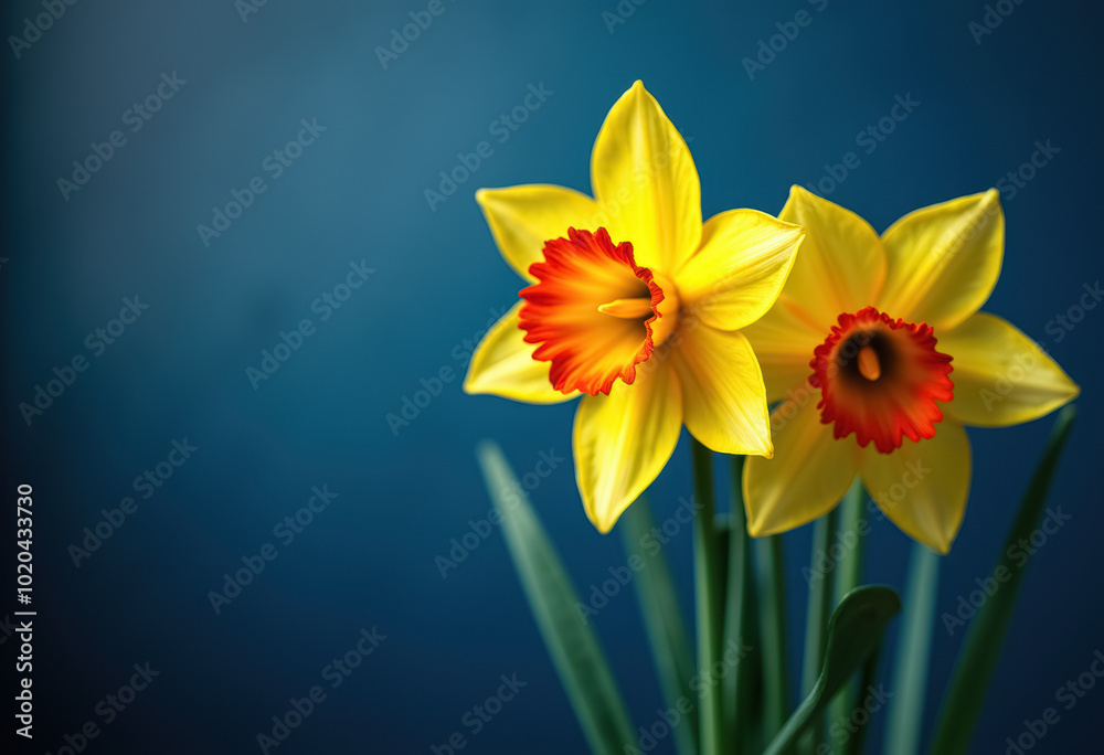 Close-up of Daffodils against Blue Background Close-up of Daffodils against Blue Background